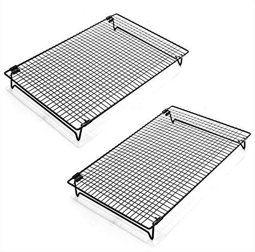 Lawei 2 vassoi di raffreddamento impilabili con gambe pieghevoli per cucinare arrosti, asciugare e grigliare, 44 x 30 x 5 cm, nero