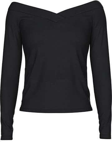 PIECES Dam Pcmaliva Ls Off Shoulder V-Neck Top Noos T-shirt, svart, S