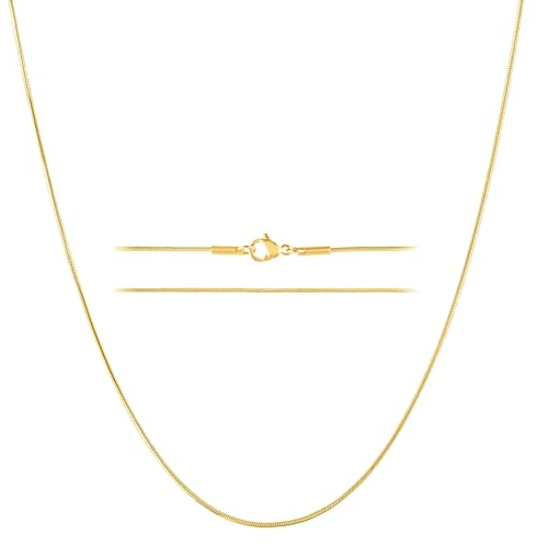 KISPER Gold Snake Chain Necklace for Women 24K Plated Stainless Steel Thin | 0.9mm, 14-30 inches, non-tarnish, waterproof, hypoallergenic, nickel-free, lobster clasp