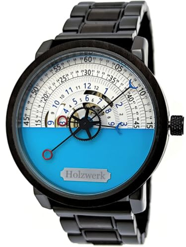 Holzwerk Germany Handgefertigte Automatik Herren-Uhr Öko Natur Holz-Uhr Holz Armband-Uhr Braun Schwarz Blau Weiß Analog