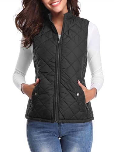 fuinloth Women's Quilted Gilet, Lightweight Body Warmer Padded Outdoor Vest Sleeveless Jacket Black XX-Large