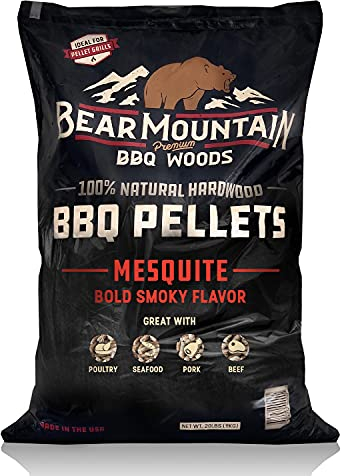 Bear Mountain BBQ Premium All Natural Earthy and Bold Mesquite Smoker Wood Chip Pellets For Outdoor Gas, Charcoal, and Electric Grills, 40 Pound Bag