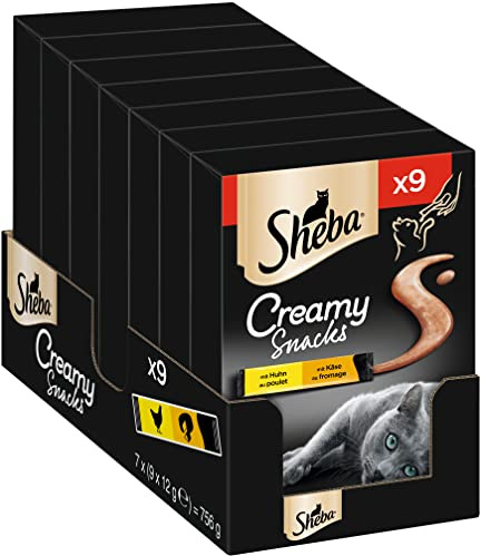 SHEBA Beutel Creamy Snacks für Katzen mit Huhn und Käse cremiger Snack 7 x 9 x 12g