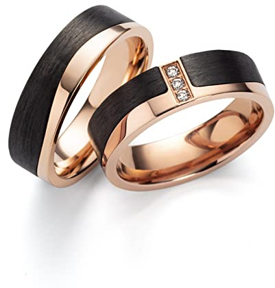 Schmuck Depot Partnerringe & Eheringe aus Titan und Carbon mit Diamant (0,045 ct W/SI) – Paar Verlobungsringe/Hochzeitsringe/Freundschaftsringe inkl. Gravur & Etui | Modell 3852