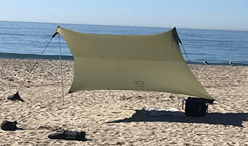 Neso-tält strandtält med sandankare, bärbart solskydd i baldakin – 2,1 m x 2,1 m – patenterade förstärkta hörn (armégrön)