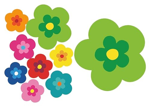 Pril Blumen Autosticker 9er Set Grün - Flower Power Retro 70er Jahre Aufkleber für Auto & Heckscheibe, Hippie Style, UV- & witterungsbeständig, waschstraßenfest - tradercat