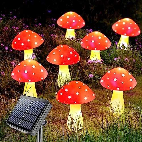 Homeleo 8 Pack Red Mushroom Solar Lights for Outdoor Garden Decor, Waterproof Solar Powered Fairy Ornaments for Yard Fence Lawn Pathway Landscape Lighting Thanksgiving Halloween Christmas Decorations