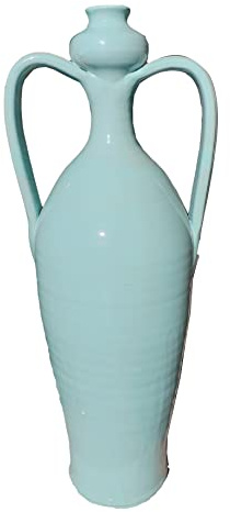 Ceramiche Angela Rinaldi – Anfora Verde Tiffany Blu Bianca in Ceramica di Vietri Fatta e Dipinta a Mano Altezza cm 55 Terracotta Maiolica (Altezza cm. 65, Diametro cm. 25, Verde Tiffany)