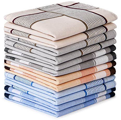 Aomig Taschentücher Herren, 12 Stück Baumwolle Stofftaschentücher Set, Traditionelle Taschentücher Stoff Herren Handkerchief, Wiederverwendbar Herrentaschentücher, 40cm x 40cm（C）