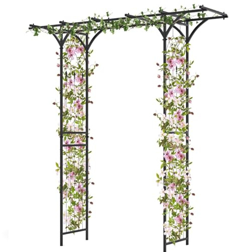RELAX4LIFE Rosenbogen Metall, Gartenbogen für Kletterpflanzen & Rosen, Torbogen Garten, Rankhilfe Rankgitter Rankbogen, Rosengitter deko für Garten, Hochzeit, Partys, 200 x 52 x 206 cm, Schwarz