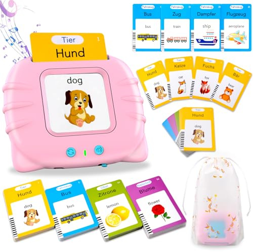 Sprechende Flash-Karten, Standard Deutsch-112 Blätter 224 Wörter, Sprechende Flash Karten Lernspielzeug für Kleinkinder 2-4 Jahre Alt, Interaktive Spielzeug für Jungen Mädchen (Rosa) | Lernspielzeug für Kleinkinder, interaktives Spielzeug für Jungen & Mädchen, Standard Deutsch
