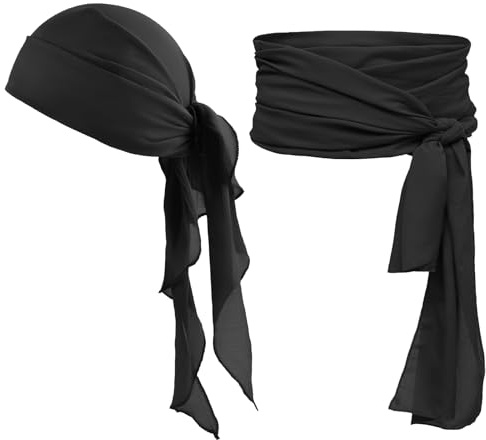 KATELUO Piraten Kostüm Zubehör, Piraten Schärpe, Pirat Bandana, Haarband Piraten, Piraten Kapitän Kostüm Accessoires, Piratenkopftuch für Halloween, für Karneval Halloween Piraten Party Kostüm Prop