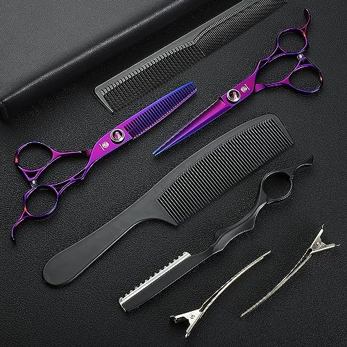 univinlions Friseurschere Set 6 Zoll Haarschneideschere Professionelles Haarschneidewerkzeug für Männer Frauen Kinder im Salon Friseur Zuhause lila
