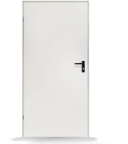 FENSTERVERSAND - Nebeneingangstür nach innen öffnend Stahl, Eingangstür, Nebeneingangstür weiß, Kellertür, Haustüren Eingangstüren, BxH: 895x2010 mm DIN links, Türklinke innen, außen