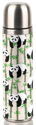 Animal Panda Bambus-isolierte Wasserflasche, 500 ml, Edelstahl, Metall, isoliert, auslaufsicher, Vakuum-Sport-Trinkflasche für Fitnessstudio, Camping, Wandern, Reisen, BPA-frei