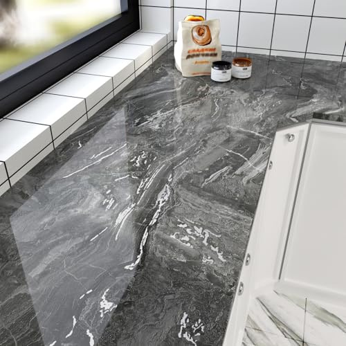 HotDecor Graue Klebefolie Marmoroptik Tapete Grau Möbelfolie Selbstklebend Marmor Folie für Küchenschränke Abwaschbare Tapete Küche Klebefolie für Möbel Tisch Küchenfolie Selbstklebend 40cm X 200cm