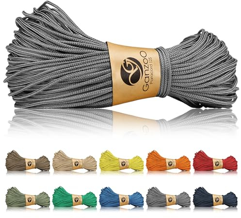 Ganzoo Paracord 125 Seil 1mm in Dunkelgrau, Takel-Schnur aus Nylon & Polyester, aufwendig geflochten, für Knoten, Takeln und DIY, geeignet für Armband, Messergriff, Hundehalsband, Hundeleine, Outdoor