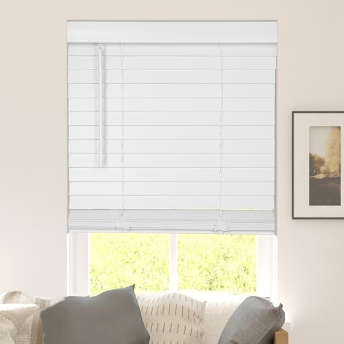 Calyx INTERIORS Faux Wood Blinds with Classic Valance, Cordless, 2 Slat, 22 W x 60 H, Blinds for Indoor Windows, Room Darkening Window Blinds for Home Interior Windows and Doors, Pure White