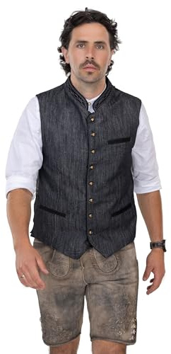 Schöneberger Trachten Herren Trachtenweste grau/anthrazit, klassische Lederhosen Lodenweste, Vintage Trachten-Weste-Gilet Thurgau (52)