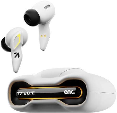 GOBOULT Audio UFO Truly Wireless in Ear Earbuds with 48H Playtime, Built-in App Support, 45ms Low Latency Gaming, 4 Mics ENC, Breathing LEDs, 13mm Bass Drivers Ear Buds TWS, Made in India (White Opal)