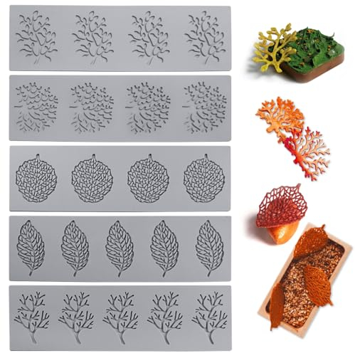 Riisoyu 5 Stück Blätter Silikonform, Creative DIY Silikon Kuchen Spitzenform Leichtes Lösen Und Reinigen Food Grade 3D Hohle Blätter Form Candy Mold für Zuckerpaste Schokolade Fondant Butter
