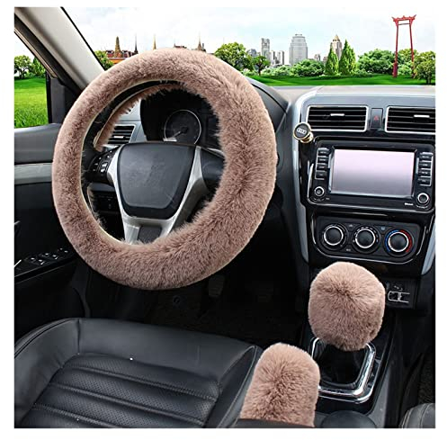 DZSMACHENGSM Lenkradbezug Auto Imitierte Kaninchenfell-Auto-Lenkradabdeckung Handbremse Schaltgeflecht Winter-Plüsch-Lenkradabdeckung Warmes Autozubehör Lenkradhüllen(Color:3)