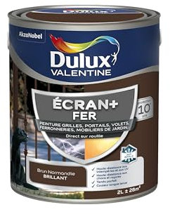 Dulux Valentine Peinture Ecran+ Fer Intérieur/Extérieur - Haute résistance aux intempéries, aux UV, chocs et rayures - Brun Normandie 2 L