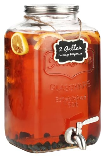 2 Gallon Glass Drink Dispenser - Stainless Steel Leakproof Spigot and Lid, Beverage Glass Drink Dispensers for Parties, Water Beverage Dispenser Liquid Laundry Detergent Dispenser