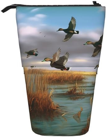 ULKMFFCF Jagd fliegende wilde Enten 8 bedruckte stehende Teleskop-Federmäppchen – niedliche Schul-Bleistifttasche, Make-up-Tasche, Kosmetiktasche, Stifthalter, Schwarz , Einheitsgröße, Schulranzen