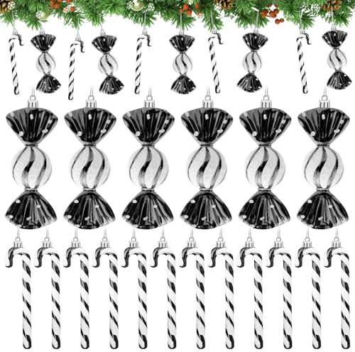 Seasboes 18 Stück Zuckerstangen Weihnachten Deko, Weihnachten Zuckerstange Ornamente, Weihnachtsbaum Hängende Anhänger Zuckerstangen, Weihnachtsanhänger Weihnachtsbaum Deko (Schwarz) (C)