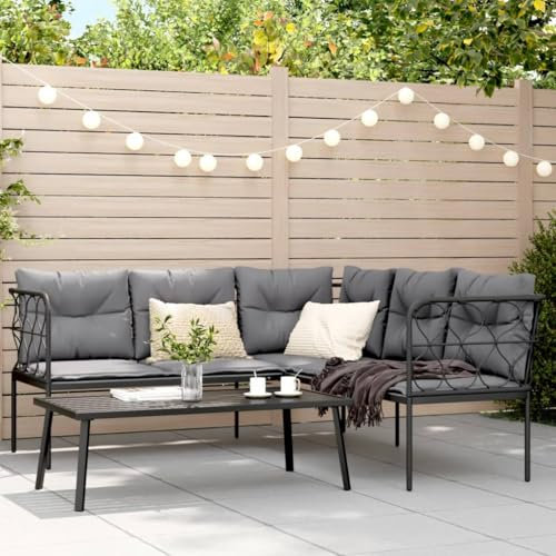 IKAYAA 5-TLG Balkonlounge Alu Gartenlounge Set Gartenmöbel Klein Balkonmöbel Ecklounge Alu Balkon Gartenlounge Loungemöbel Gartensofa Balkon Sofa