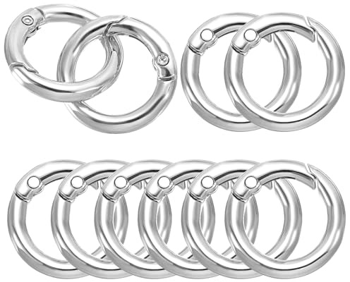 PATIKIL 25mm Anelli a O con Molla OD, 10pz Chiusura a Scatto Rotonda Metallo, Moschettone, Portachiavi, Fibbia a Gancio per Borsetta, Creazione Artigianale, Tono Argento