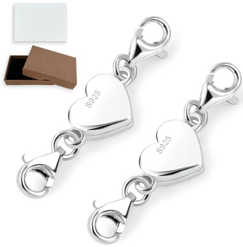GYHWOFUL 2 Stück Magnetverschluss Liebe 925 Sterling Silber – Kettenverlängerung 32 mm, Magnet Kettenverschluss Silber für Halskette & Armband, DIY Schmuck Zubehör, Verlängerungskette Damen