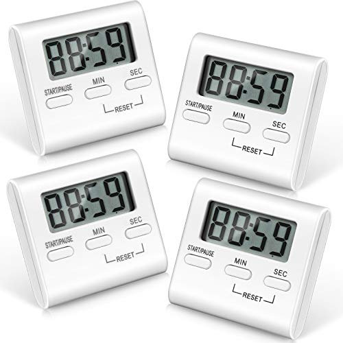Gulfmew 4 Pack Kitchen Timers Magnetic Digital Timers for Cooking Multi Function Countdown Stopwatch with Loud Alarm, Big Digit, Back Stand, Hanging Hole for Cooking Shower Bathroom Classroom Teacher