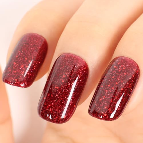 TUTUYU Glitzer-Rot Lack Funkelnder Schimmer Weihnachtsrot Glitzer Nagellack, 12ml Ablösbarer UV-Weihnachtsstern Nagellack für DIY Nagelkunst, Weihnachtsgeschenke