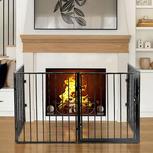 Barrière de Sécurité Pliable Grande Version Barrière de Protection cheminée 4 Panneaux Pré-assemblé,Barrière de Sécurité Clôture Cheminée pour Enfant Chien Chat Pare-Feu