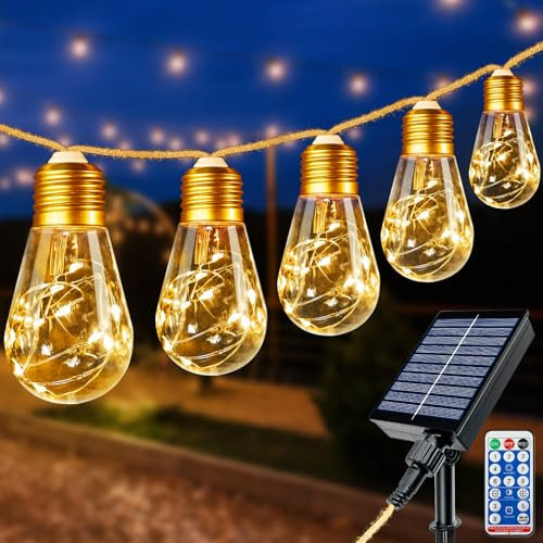 btfarm 8M Catena Luminosa Esterno Solare con Telecomando, 16 Lampadine Luci da Esterno Giardino Solari 8 Modalità, Impermeabile Lucine Esterno Energia di Corda per Giardino, Festa, Balcone