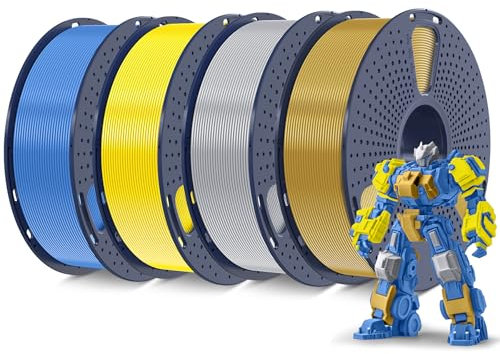 SUNLU PLA+ Filament 1.75mm 4KG, PLA Plus 3D Drucker Filament, Stärker belastbar, 4 Spool 3D Druck PLA+ Filament, Maßgenauigkeit +/- 0.02mm, Gold+Silber+Gelb+Blaugrau