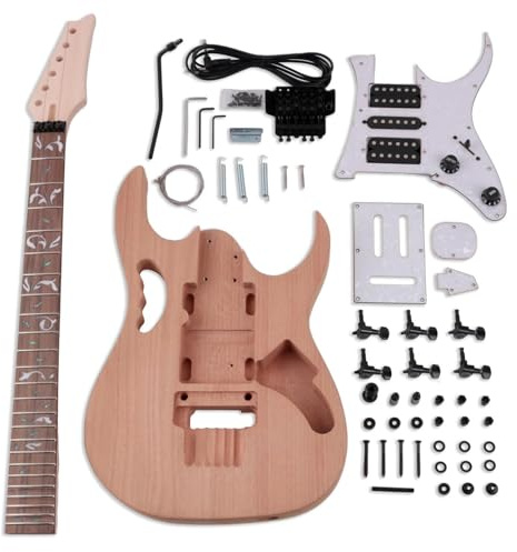 Corps De Guitare Inachevé Kits De Guitare Électrique À Monter Soi-même Chevalet Double Rock Corps En Acajou Manche En Érable Touche En Palissandre Avec Tout Le Matériel