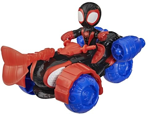 Marvel Spidey and His Amazing Friends Miles “Spin” Morales, Tecno-Moto, Figura de acción y vehículo de Juguete
