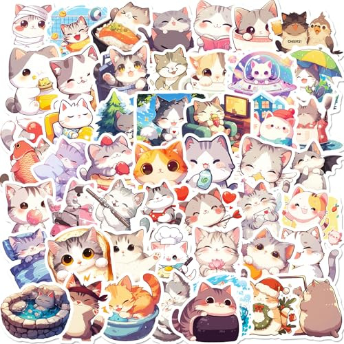 50pcs cat Stickers, Fun and Cute Patterns Fashionable and Waterproof, Suitable for Adults and Children, Suitable for Bicycles, Luggage, Helmets, laptops, Water Bottles, Mobile Phones, etc. (Cat 3)