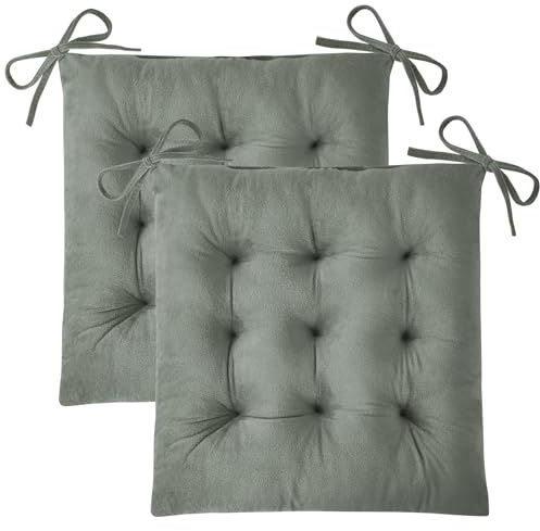 FlyGulls Seat Cushions for Dining Chairs Set of 2 39x39x6 cm Light Grey | Square, Chair Cushions with Ties, Soft, Tufted, Crystal Velvet, Plush, Comfortable, Multi-quilted, for Kitchen & Living Room