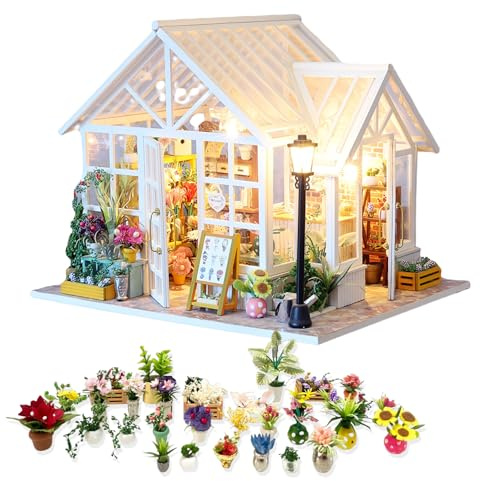 Bloom House, kit fai da te in miniatura, trasparente, stile serra, con delicata esposizione floreale e spazio per il tè, regalo elegante per adulti (casetta dei fiori Sosa)