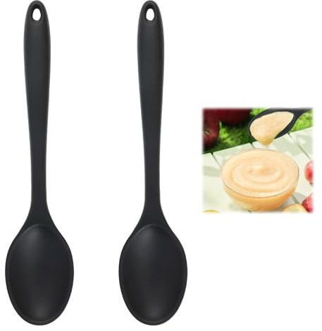 2 Stück Silikon Kochlöffel, Antihaft Servierlöffel Aus Kunststoff, Hygienisches Design Für Küche Und Backen, Ergonomisches Rührwerkzeug, Hitzebeständig Schwarz, Silikonlöffel Zum Kochen