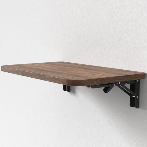 Wandklapptisch Platzsparender Klapptisch aus Holz, Schwimmender Schreibtisch mit Eisenhalterungen, Küchen Esstisch Laptoptisch Schminktisch Stehtisch(Dark walnut,50x30cm)