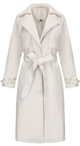 Trench-coat en similicuir pour femme, grande taille, style motard, style végan, beige, taille S