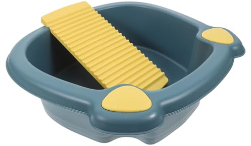 VICASKY Bacinella Bucato Piccola con ASSE Lavaggio Integrato Vasca in Blu Cartoon Multiuso per Lavaggio Mano Salvaspazio per Casa e Lavanderia
