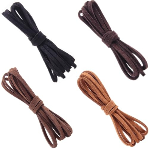 JYSNOW 20 Pezzi Cordoncino in Pelle, Cordino Rotondo in Cuoio, Cordoncino per Braccialetti, Vintage Corde in Pelles, per Realizzare Collane, Bracciali, Gioielli, Gioielli Fatti a Mano (4 Colori)