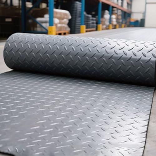 Suelo Goma for Garaje, Rollo de Suelo de PVC Antideslizante e Impermeable con Placa de Diamante for Debajo del Coche, Cocina, Tienda, Remolque y Porche