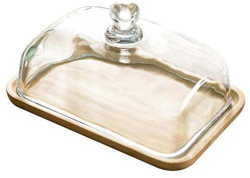 Ngbbby Mantequera de Vidrio Cuadrado Transparente de 7x4 Pulgadas con Tapa y Bandeja de bambú, Multifuncional para refrigerador, mostrador, Recipiente para Mantequilla y Recipiente para Queso